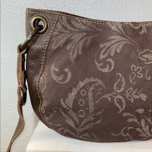 Fossil Brown Pebble Leather Canvas Floral Crossbody